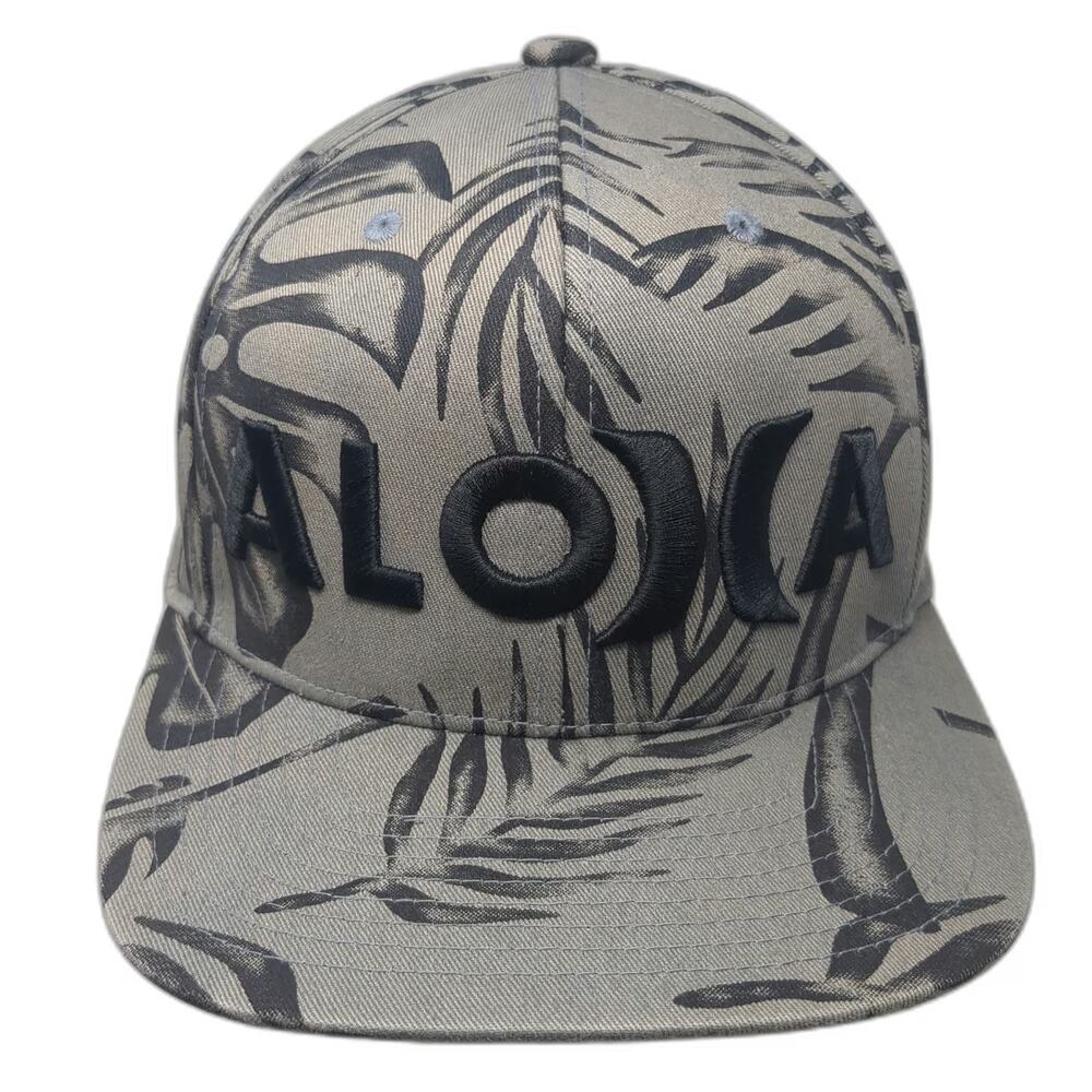 Hurley Snapback Hat Gray One Size Aloha Tropical Leaf Print Flat Brim Surf